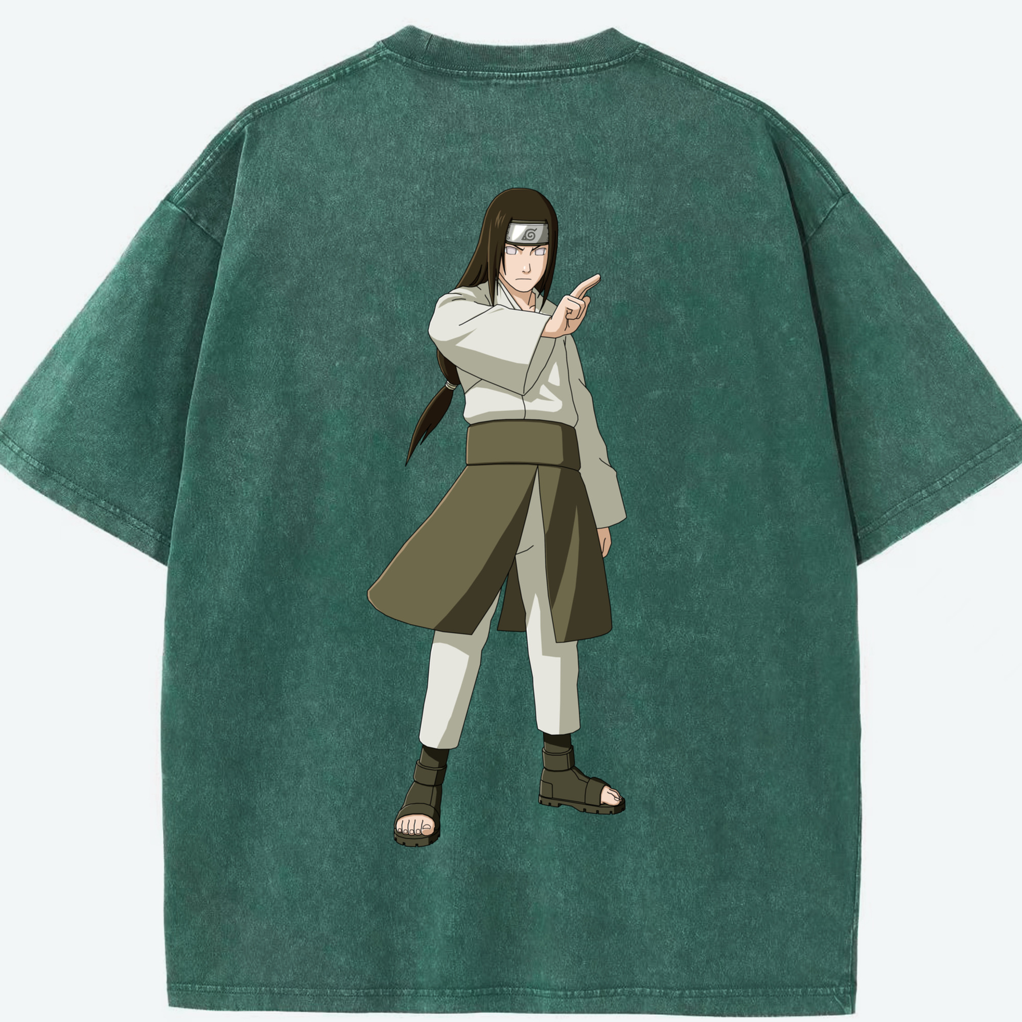 （画像用） NARUTO -ナルト- 日向ネジ Hyūga Neji 綿100% ヴィンテージ風 半袖Tシャツ（背面プリント）